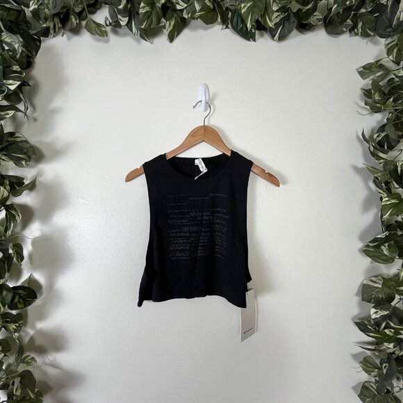 Lululemon Athletic Muscle Love Crop Tank Top Black Graphic NWT Women’s Sz 6 - Picture 1 of 6